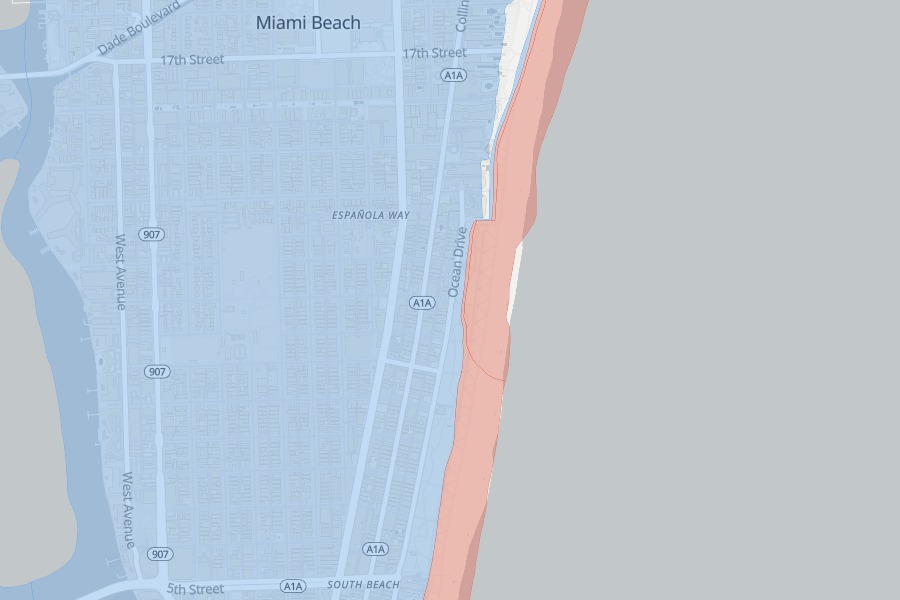 FEMA flood zones painted over Miami Beach parcels
