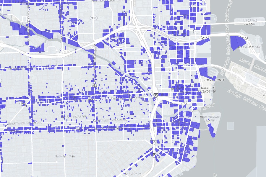 Commercial and mixed-use parcels highlighted across Miami, the classes Live Local covers